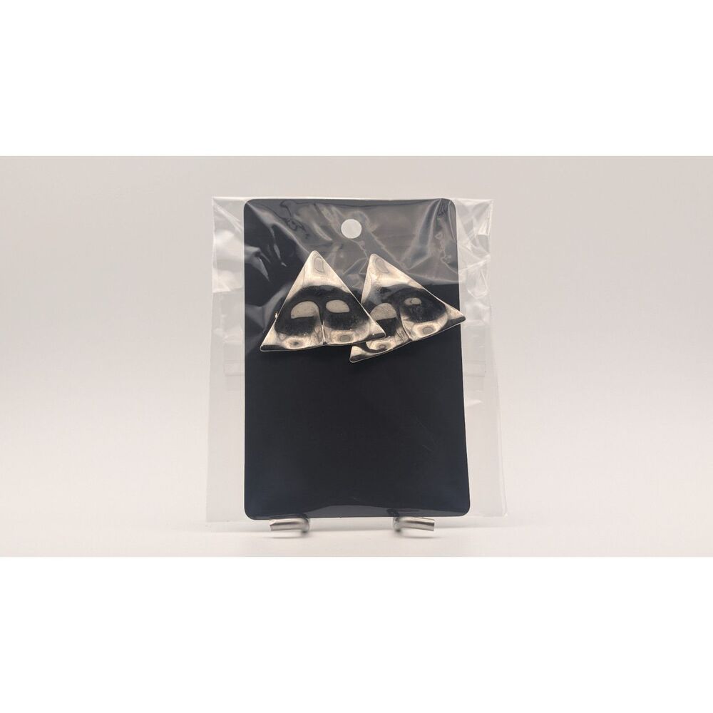 Vintage Style Silver Geometric Triangle Earrings | Retro Statement Studs